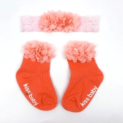 Smitten Flower Baby Socks with Headband Set - 0-12 months