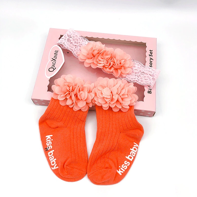 Flower Baby Socks with Headband Set - SALMON PINK.1