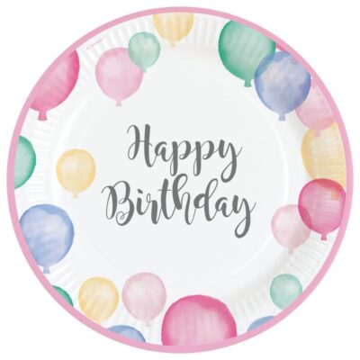 Happy Birthday Pastel Paper Plates (8) 23cm